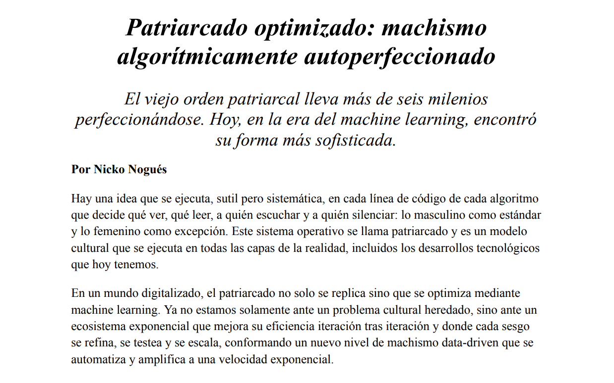 Patriarcado optimizado: machismo algorítmicamente autoperfeccionado
